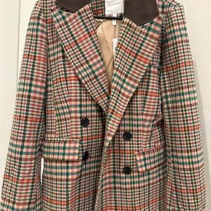 Avec Les Filles Plaid Double-Breasted Blazer